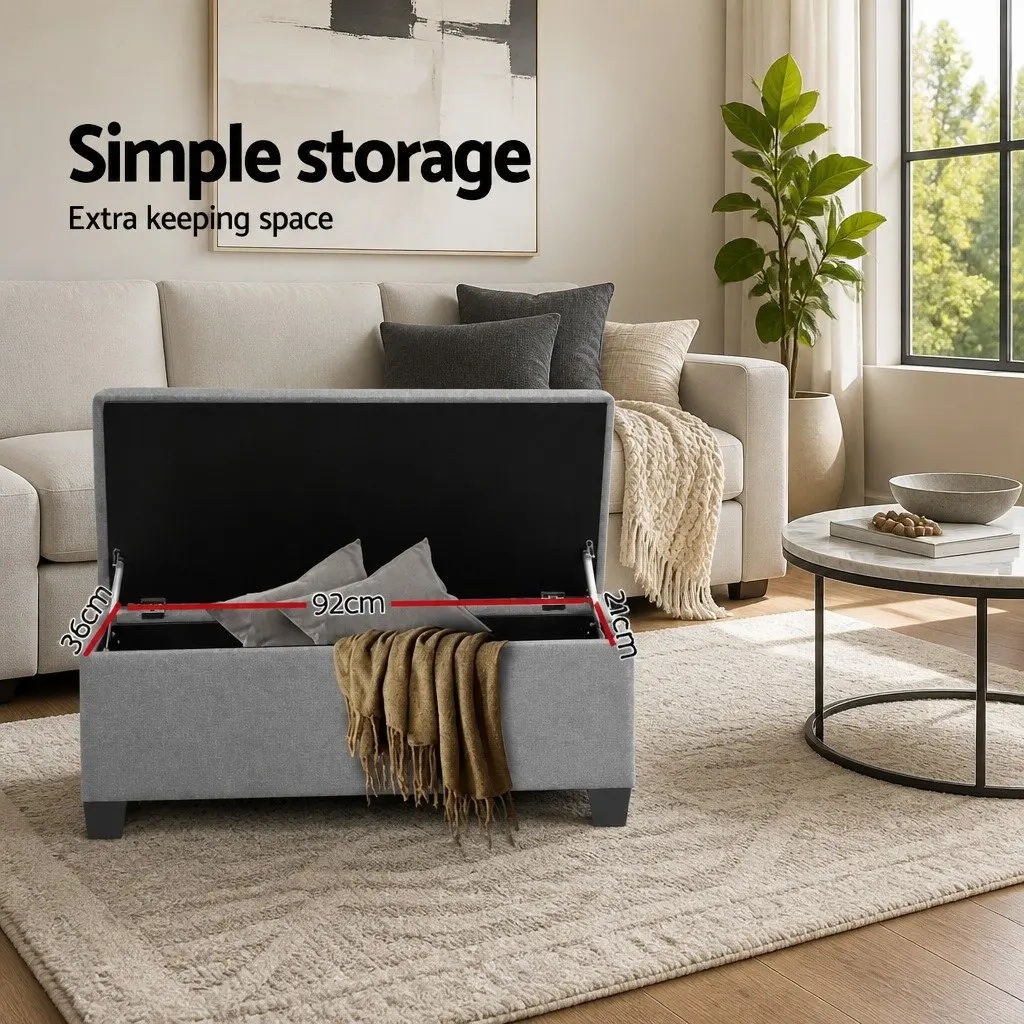 Storage Ottoman Light Grey 97cm Lift-up Lid Faux Linen Upholstered Seating