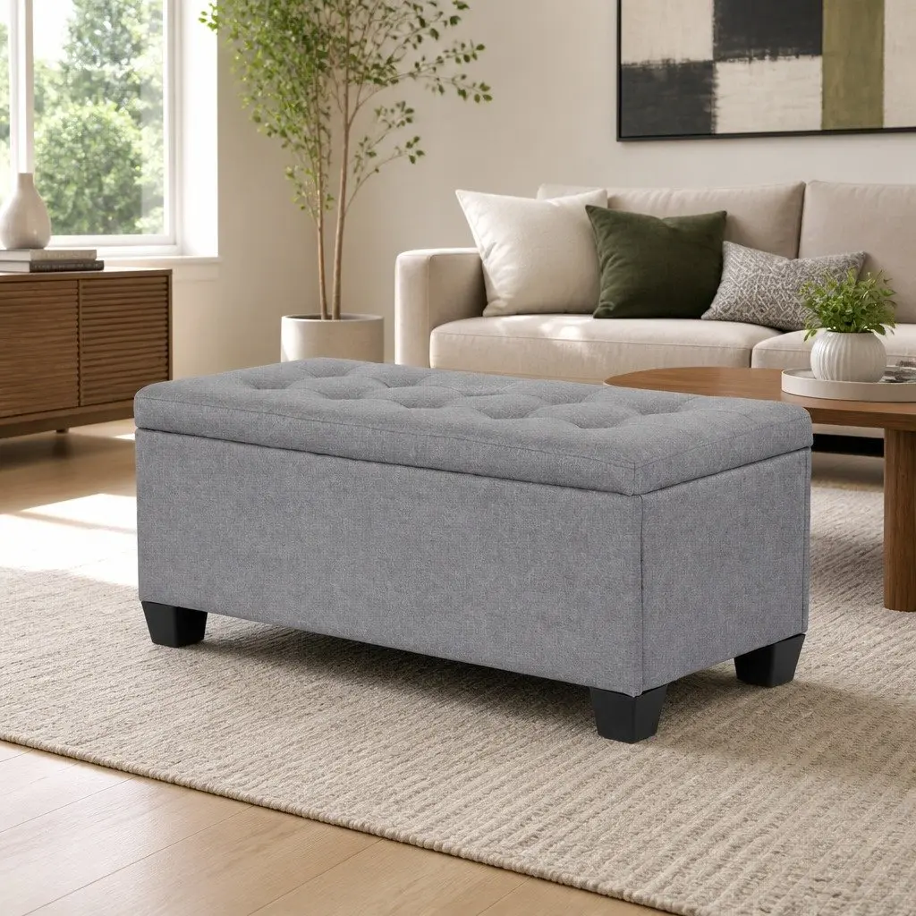 Grey Linen Ottoman with Ample Storage Space