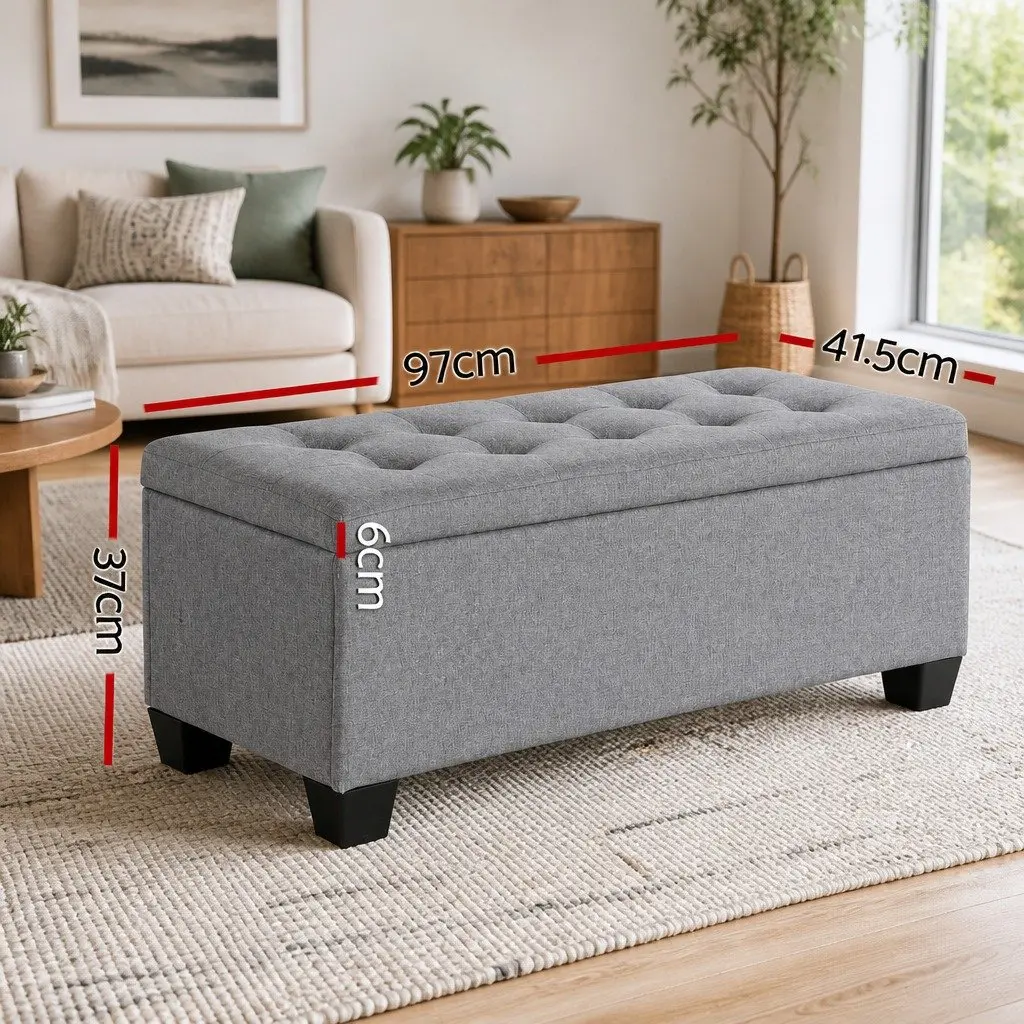 Storage Ottoman Grey 97cm Lift-Up Lid Multifunctional Furniture