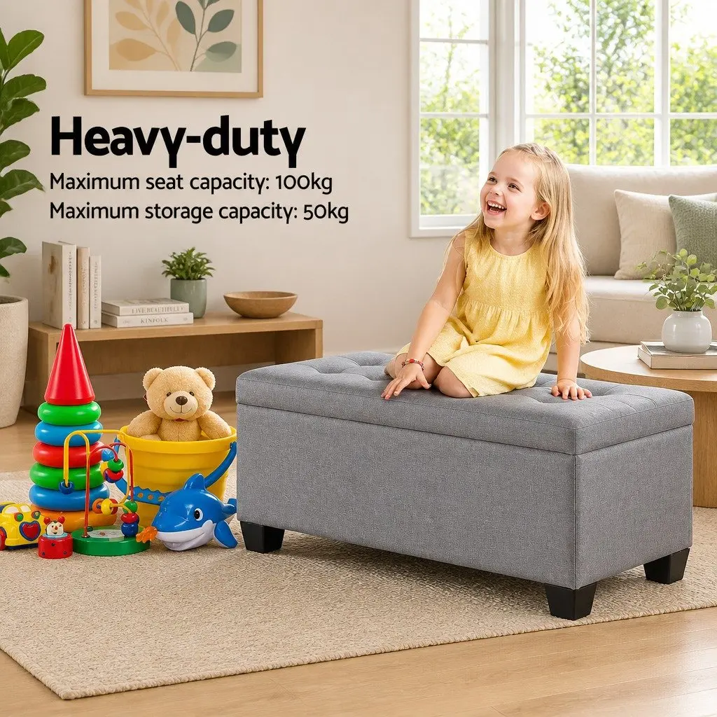 Storage Ottoman Grey 97cm Lift-Up Lid Multifunctional Furniture