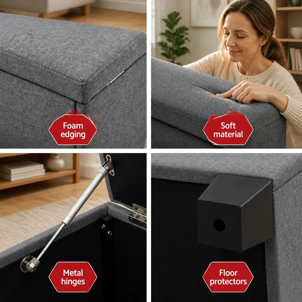 Storage Ottoman Grey 97cm Lift-Up Lid Multifunctional Furniture