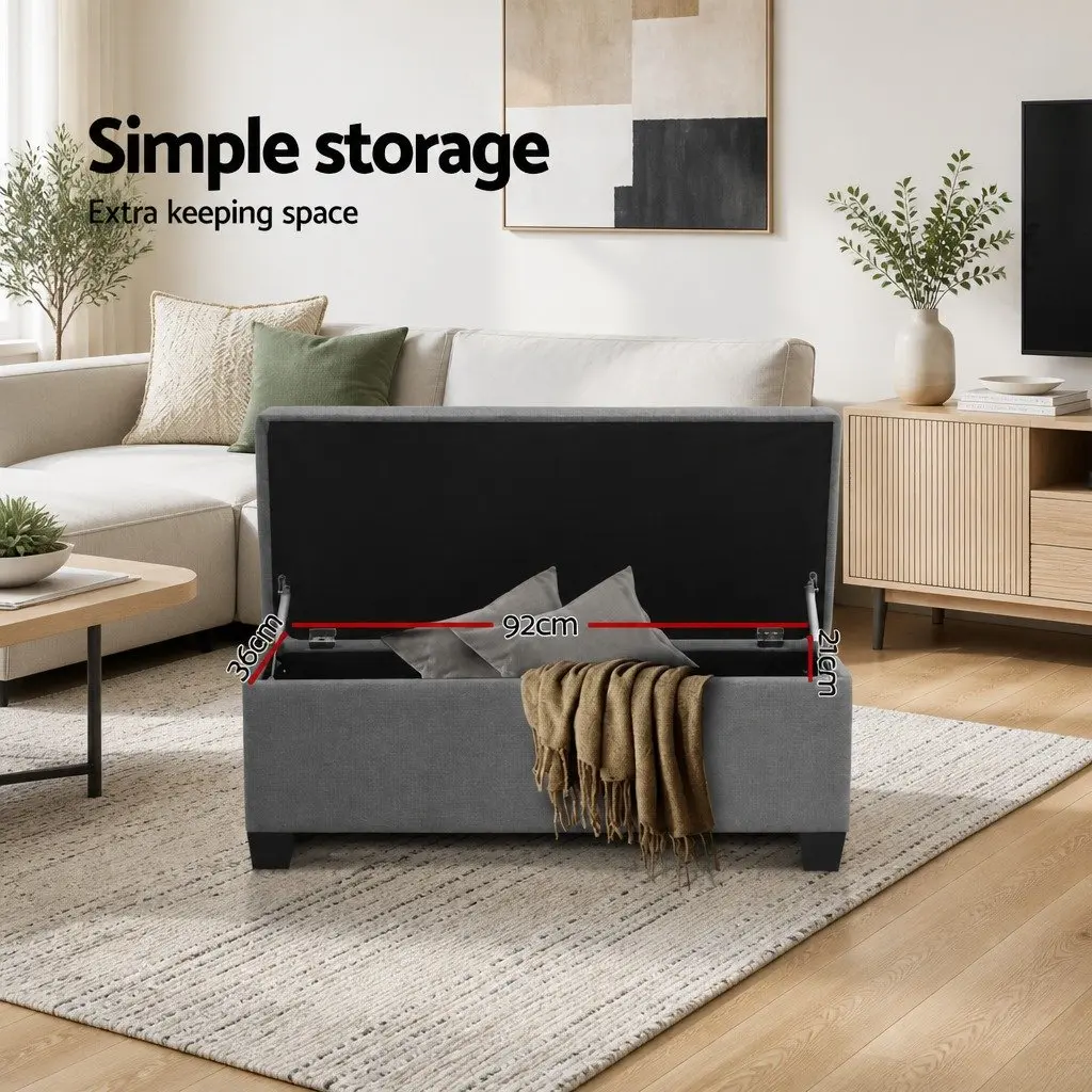 Storage Ottoman Grey 97cm Lift-Up Lid Multifunctional Furniture