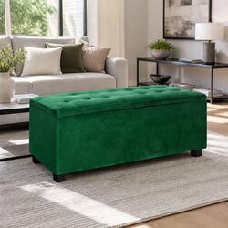 Green Velvet Storage Ottoman with Easy Access Lid