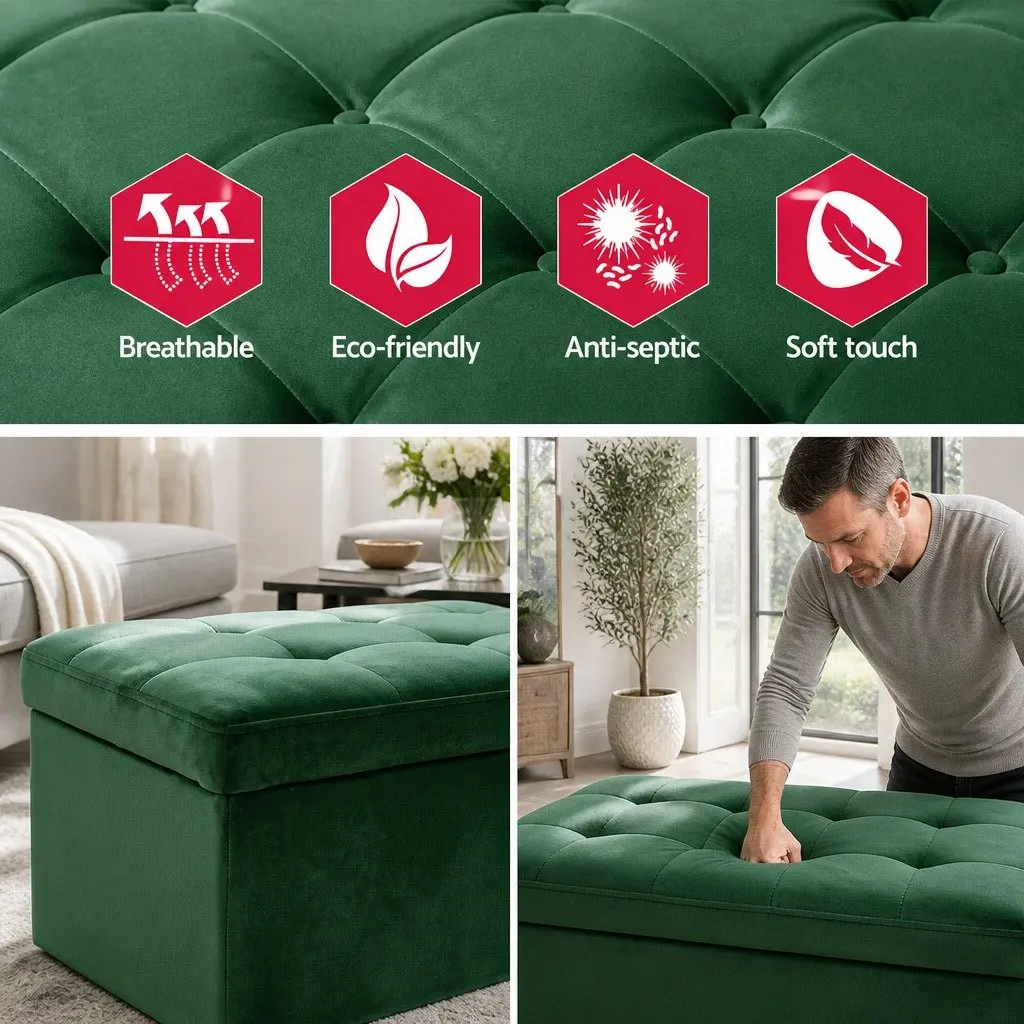 Storage Ottoman Blanket Box 97cm Velvet Upholstered Tufted Seat with Lift-up Lid