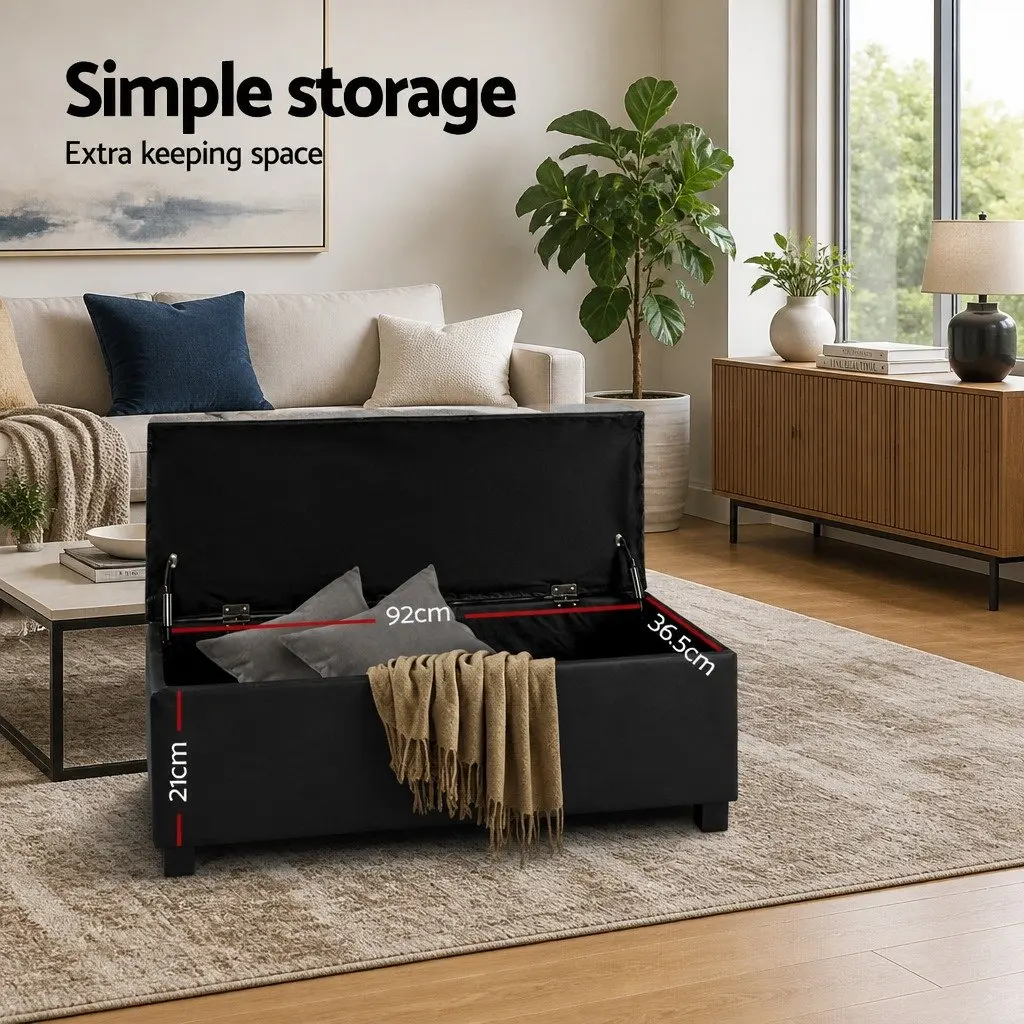 Storage Ottoman Black 97cm Lift-Top Faux Leather Furniture Living Room Footrest