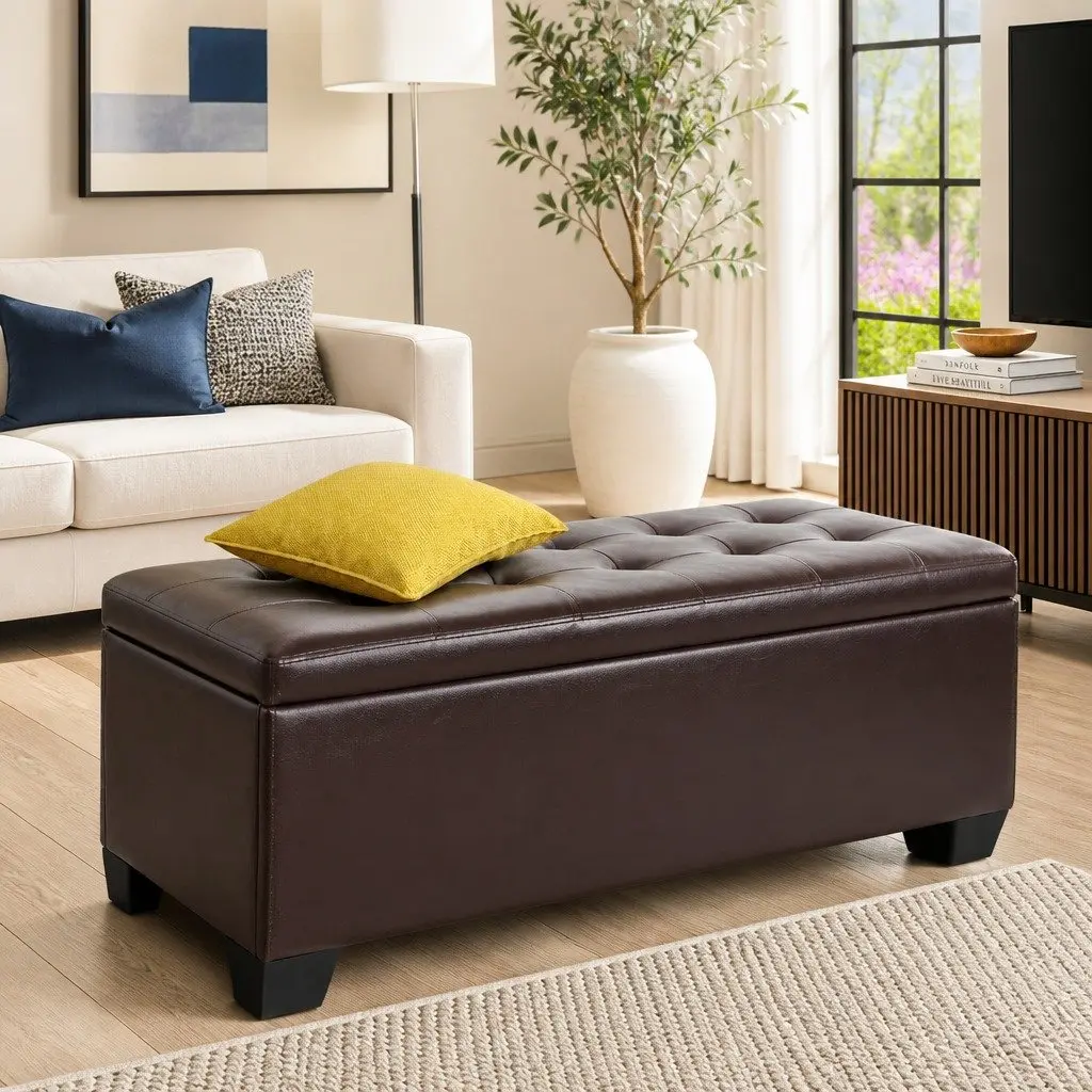 Brown Storage Ottoman with Lift-Up Functionality