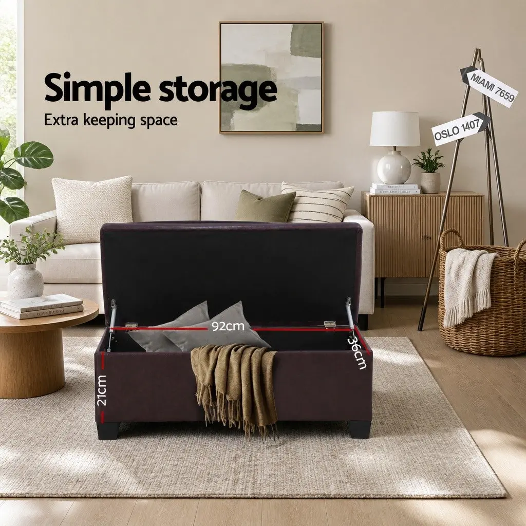 Storage Ottoman Blanket Box 97cm Brown Lift-Up Lid Faux Leather Furniture