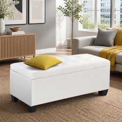 Compact White Storage Ottoman for Everyday Use