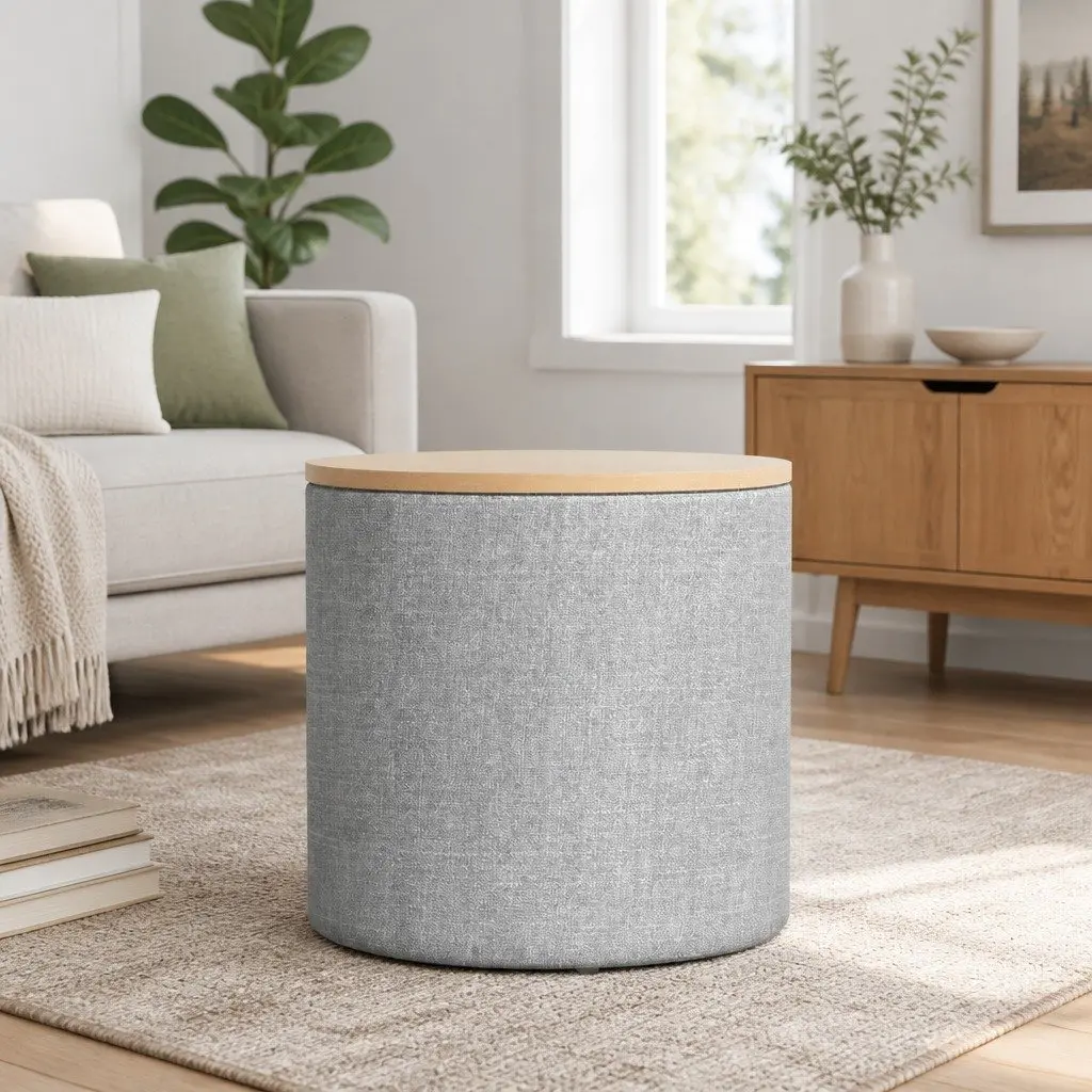 Round Storage Ottoman with Hidden Space
