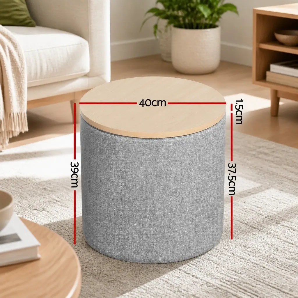 Round Storage Ottoman Grey 40cm Removable Lid Concealed Storage Space