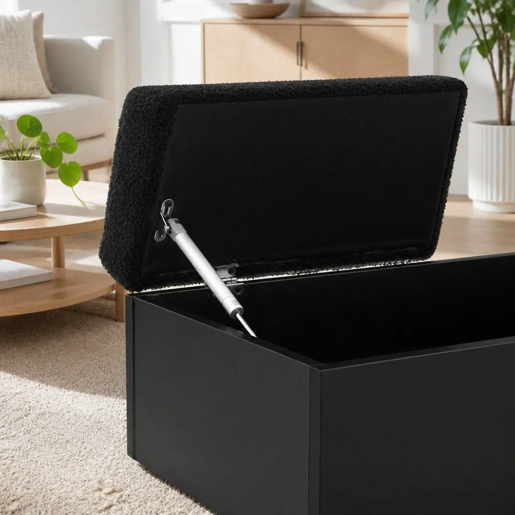 Black Storage Ottoman with Open Shelf