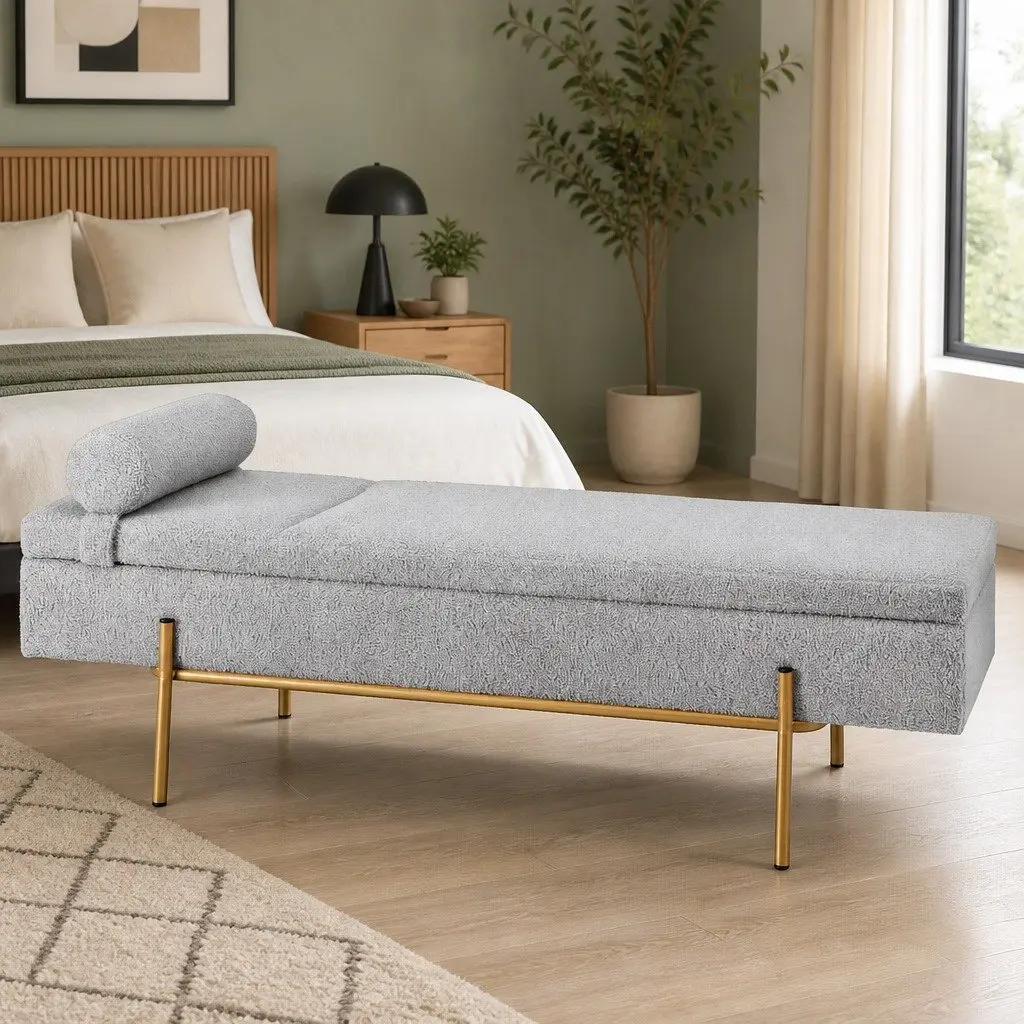 140cm Grey Boucle Storage Ottoman