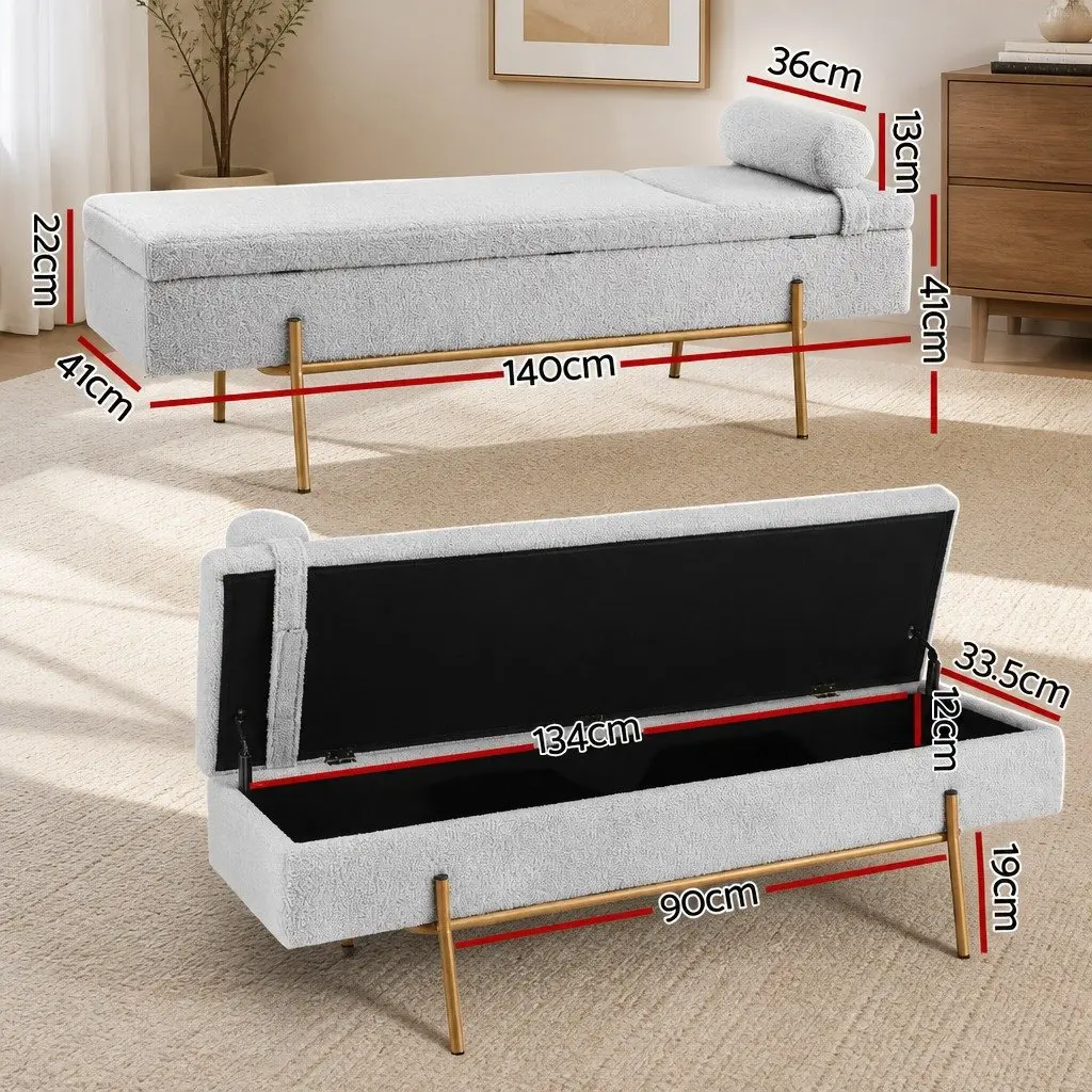 140cm Grey Boucle Storage Ottoman