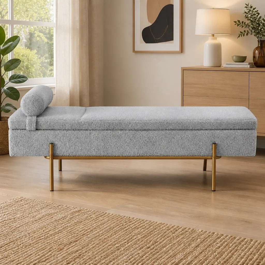 140cm Grey Boucle Storage Ottoman