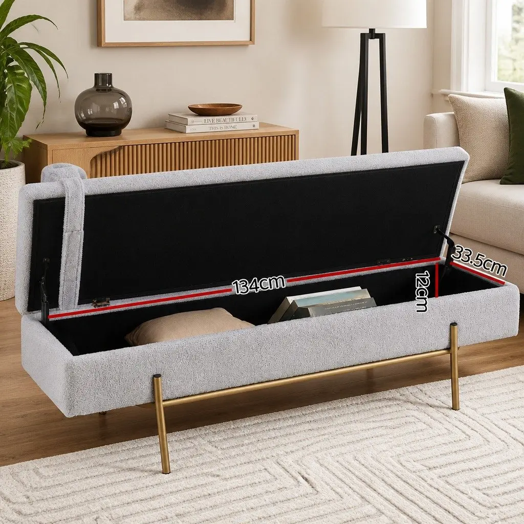 140cm Grey Boucle Storage Ottoman