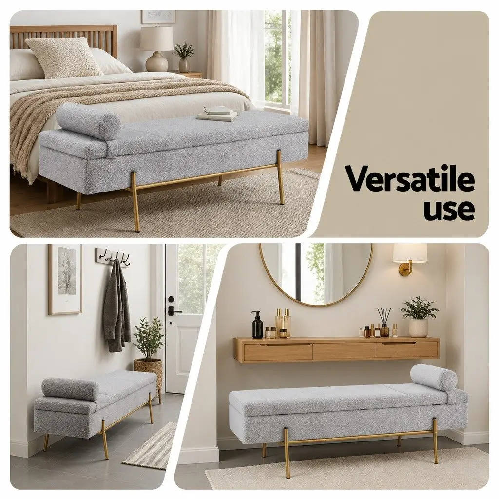 140cm Grey Boucle Storage Ottoman