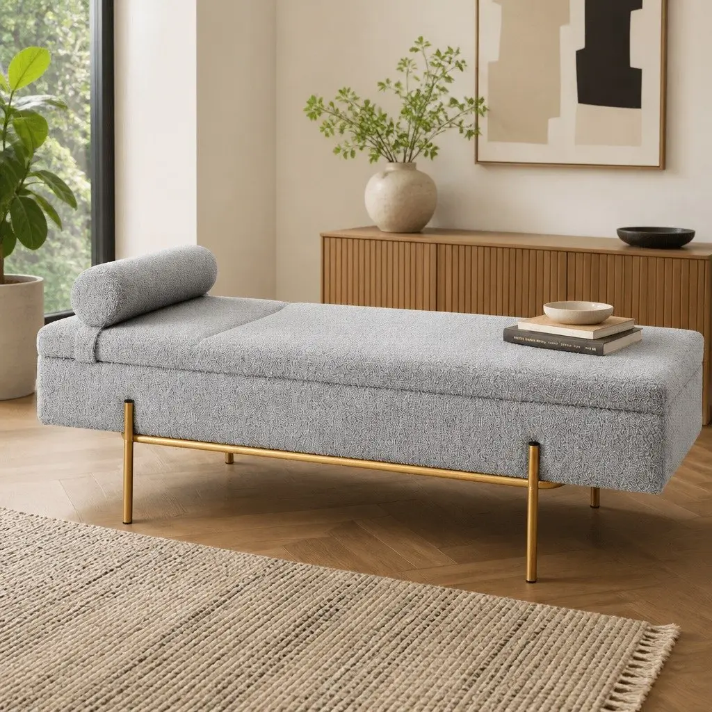 140cm Grey Boucle Storage Ottoman