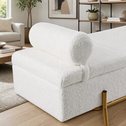 Storage Ottoman Bed 140cm White Boucle Fabric Pillow Hidden Compartment