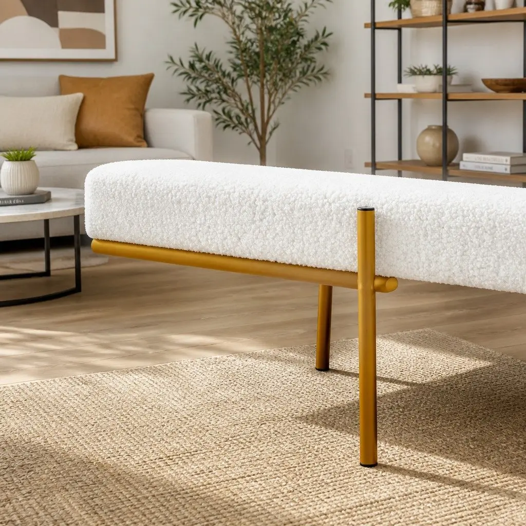 Storage Ottoman White 140cm Boucle Fabric Detachable Pillow Hidden Compartment