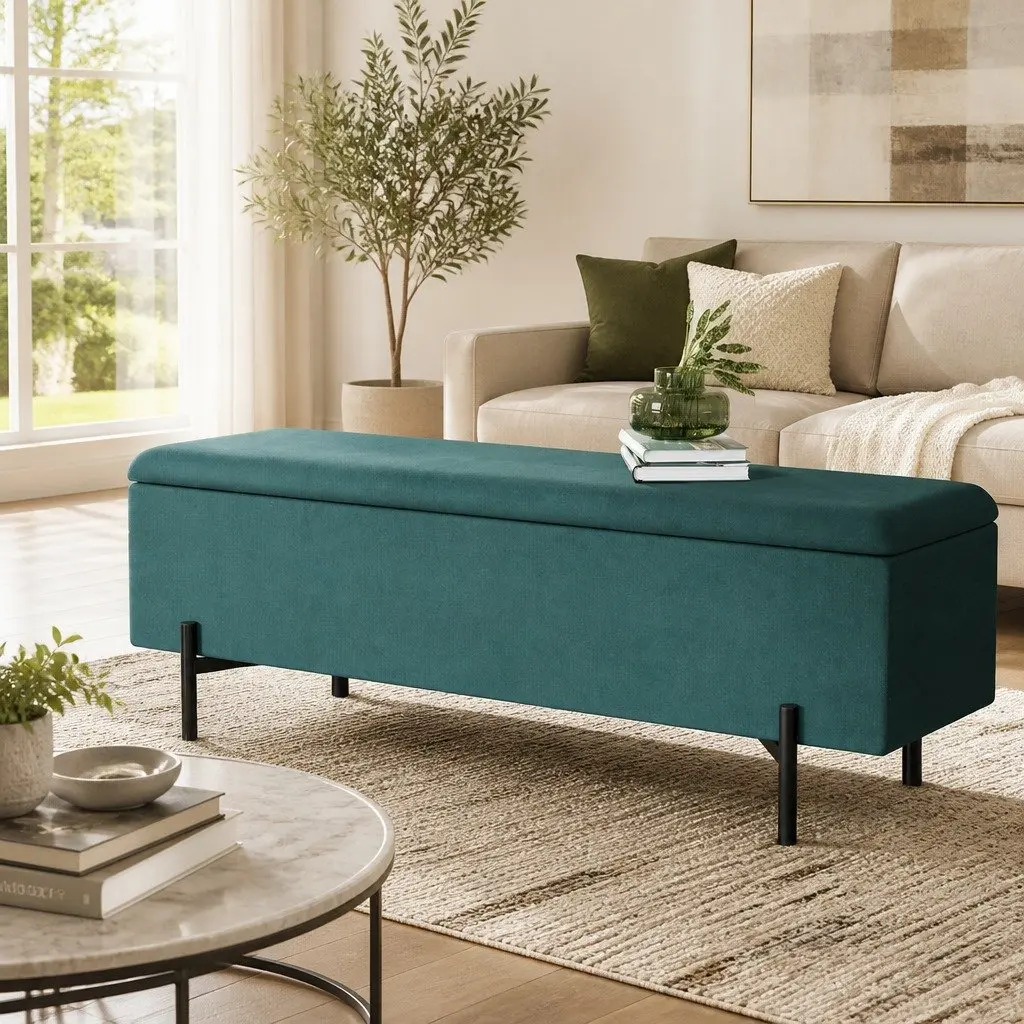 Storage Ottoman Green 140cm Velvet Living Room Footstool