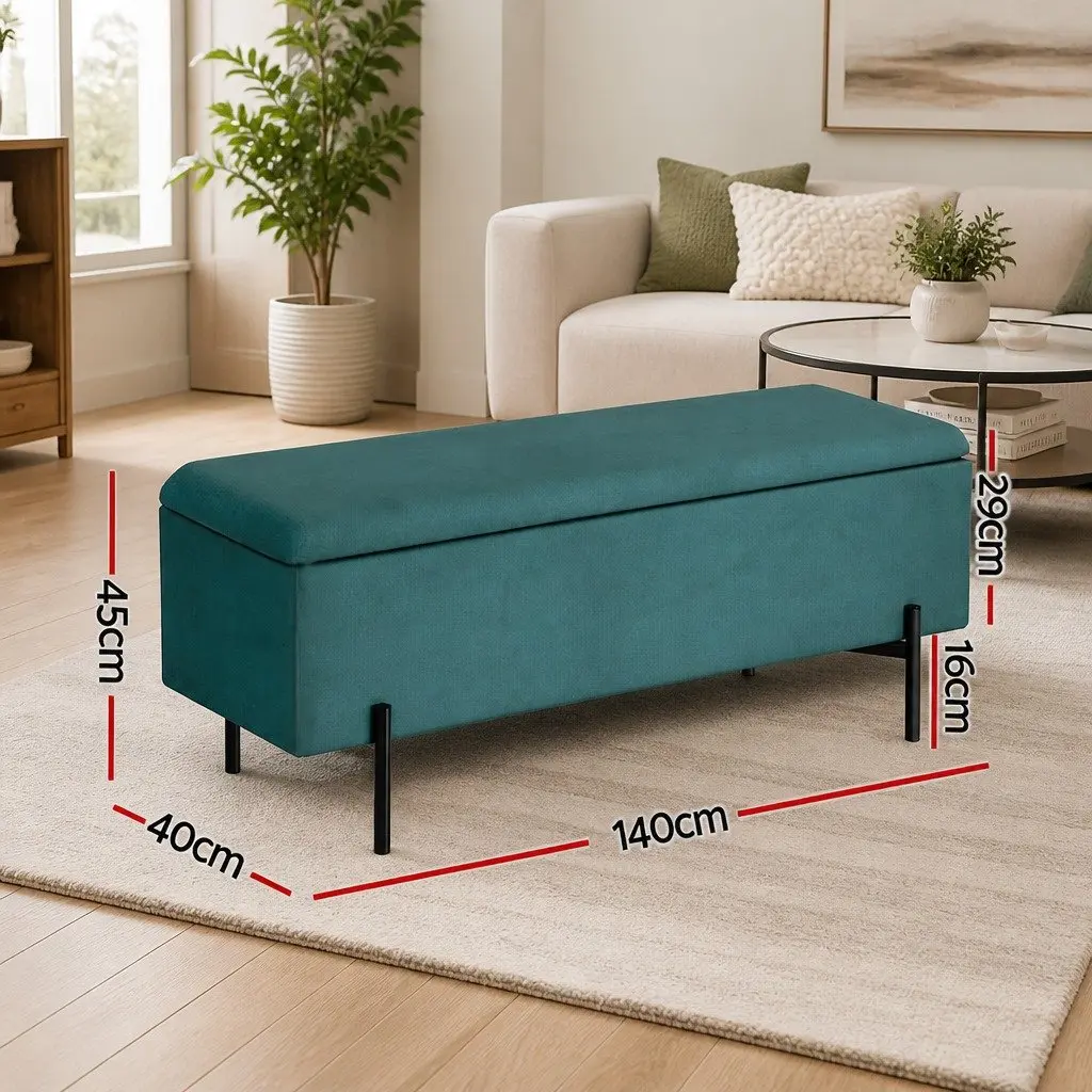 Storage Ottoman Green 140cm Velvet Living Room Footstool