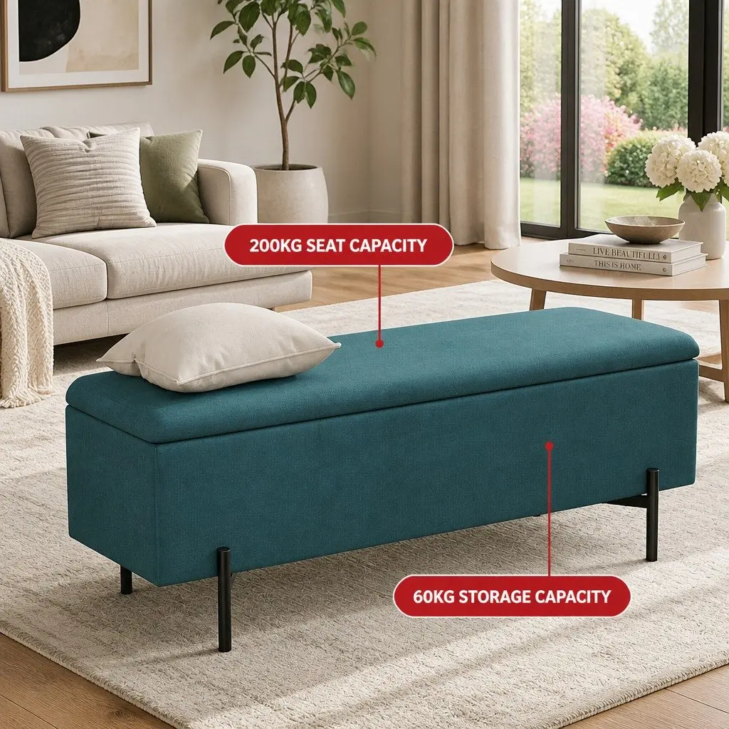 Storage Ottoman Green 140cm Velvet Living Room Footstool