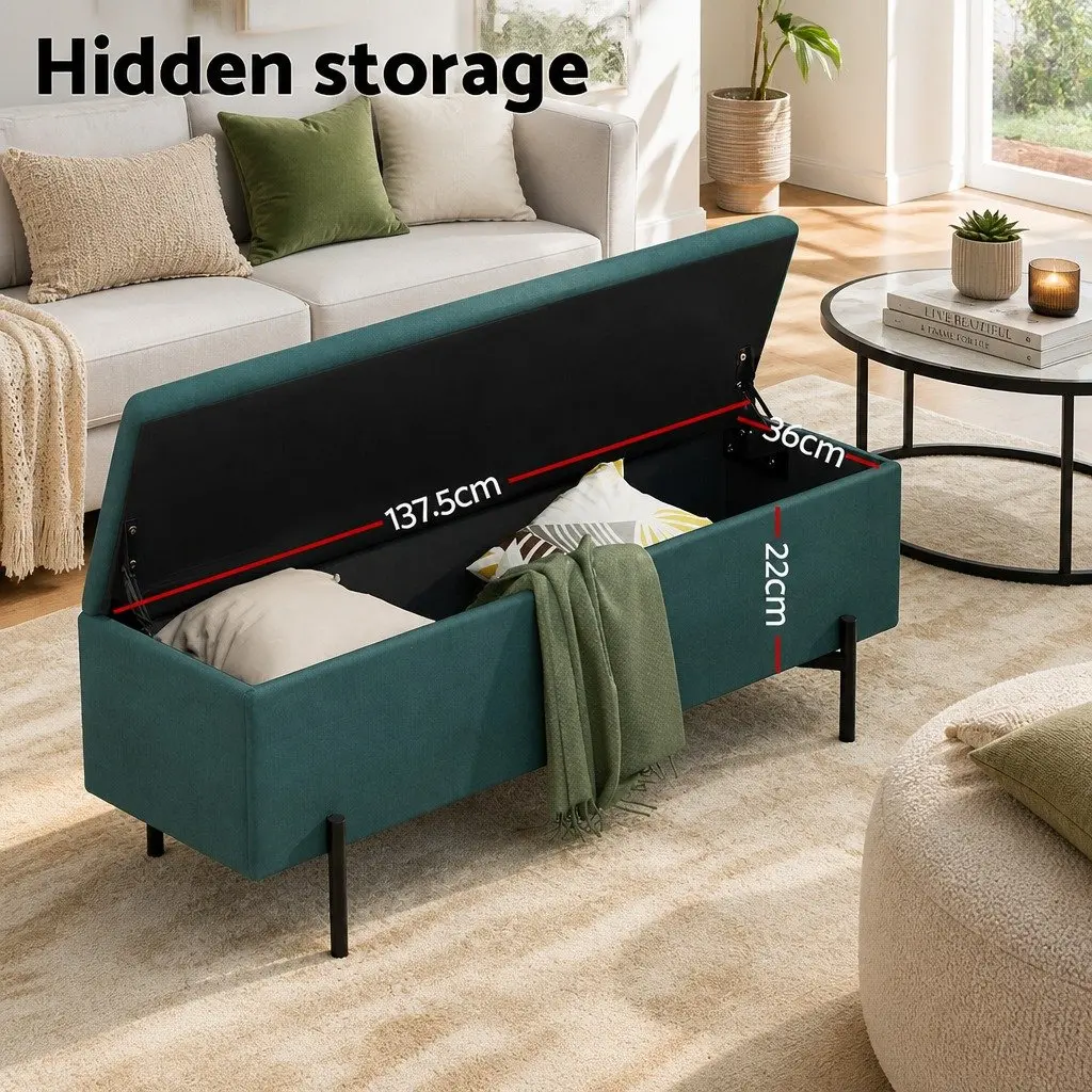 Storage Ottoman Green 140cm Velvet Living Room Footstool