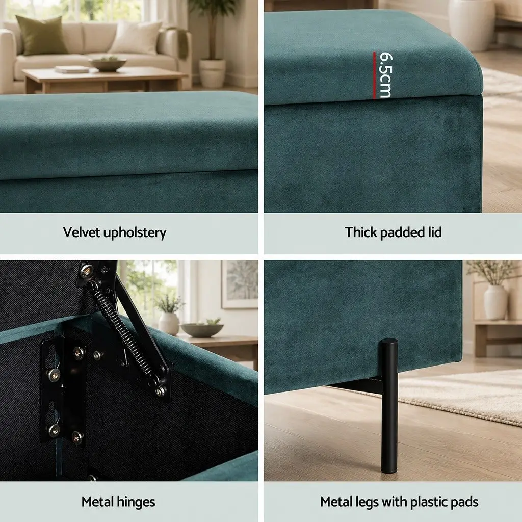 Storage Ottoman Green 140cm Velvet Living Room Footstool