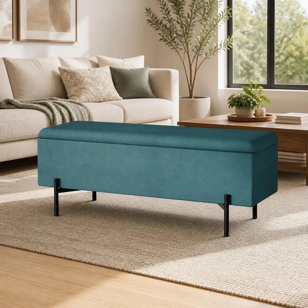 Storage Ottoman Green 140cm Velvet Living Room Footstool