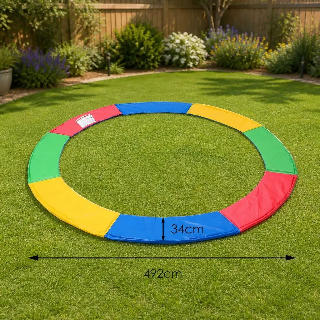 Trampoline Safety Pad Rainbow 16 FT Weatherproof Tear-Resistant Cushion with Elastic Tie Fastening