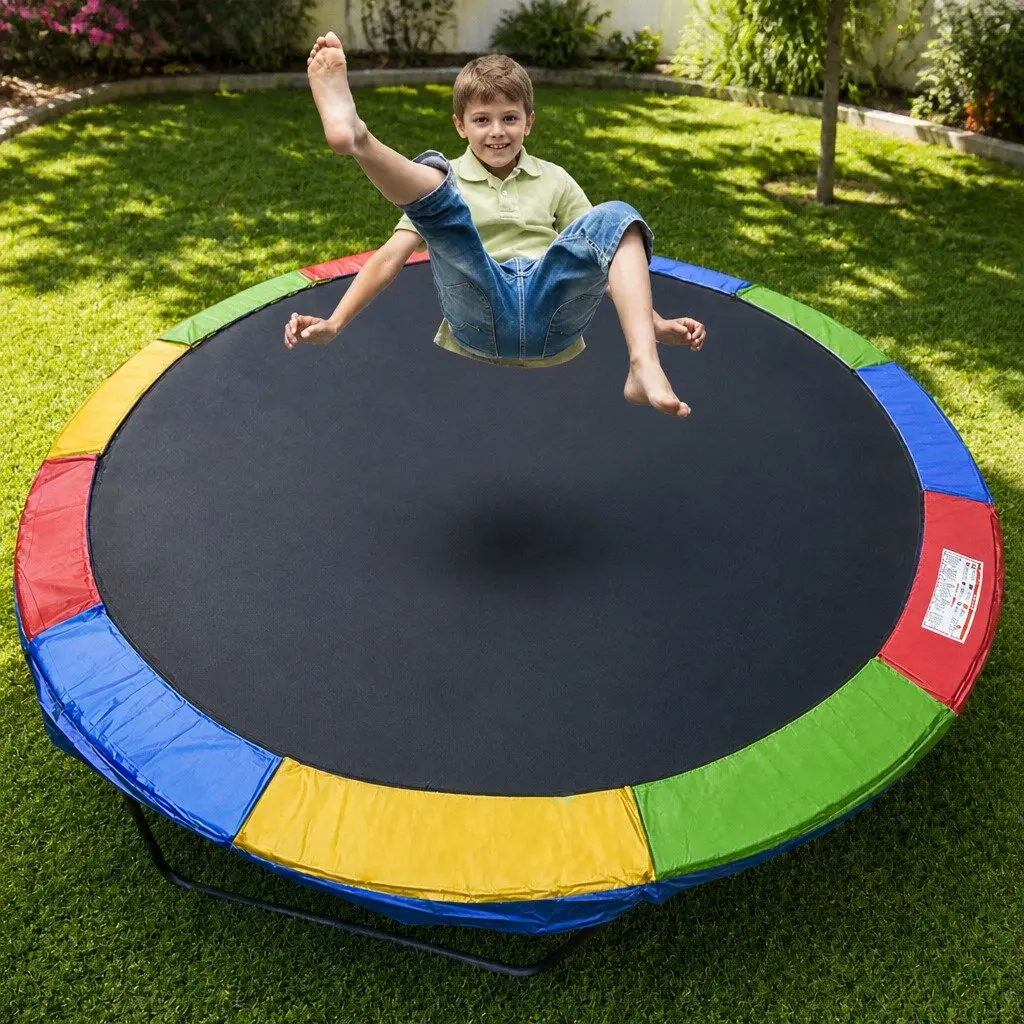 Trampoline Safety Pad Rainbow 16 FT Weatherproof Tear-Resistant Cushion with Elastic Tie Fastening