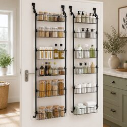Over Door Storage Organiser 6-Tier Metal Rack Hanger Hook Black Set of 2