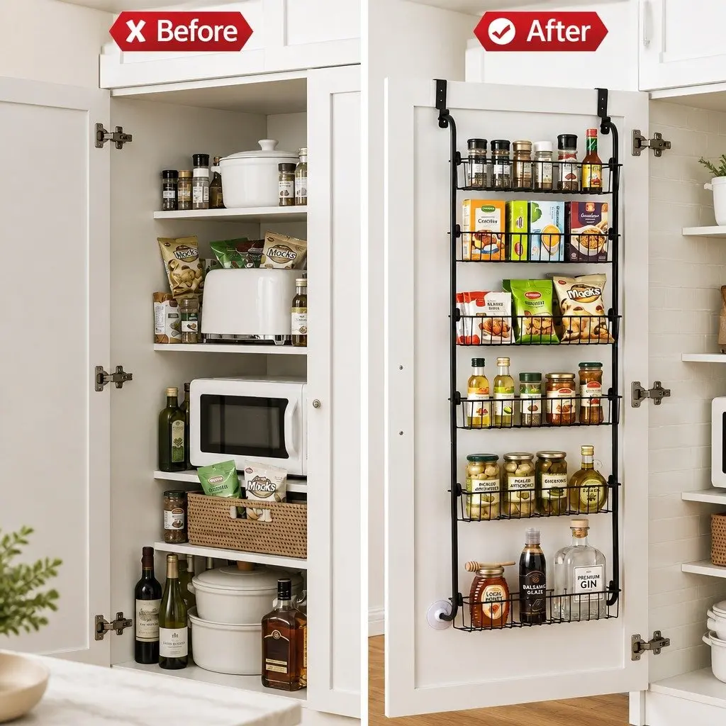 Over Door Storage Organiser Black 6-Tier Heavy-Duty Steel Frame Suction-Grip Base Set of 2