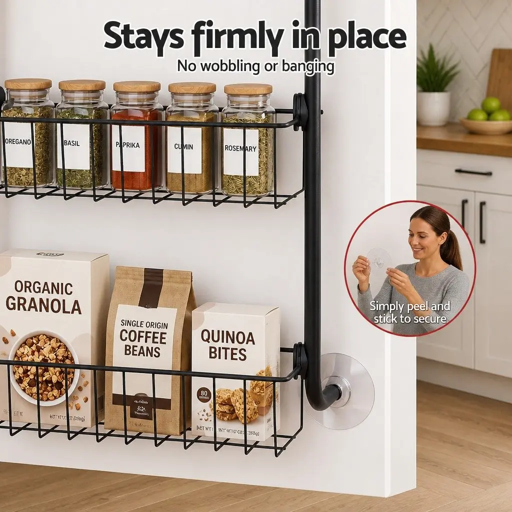 Over Door Storage Organiser Black 6-Tier Heavy-Duty Steel Frame Suction-Grip Base Set of 2