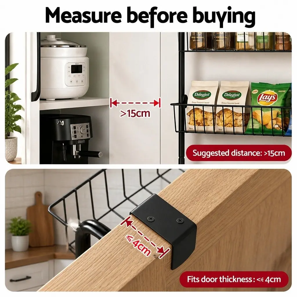 Over Door Storage Organiser Black 6-Tier Heavy-Duty Steel Frame Suction-Grip Base Set of 2