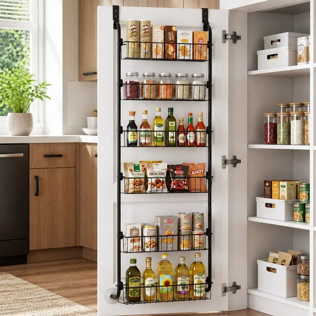Over Door Storage Organiser 6-Tier Metal Hook Hanger Pantry Wall Rack Black