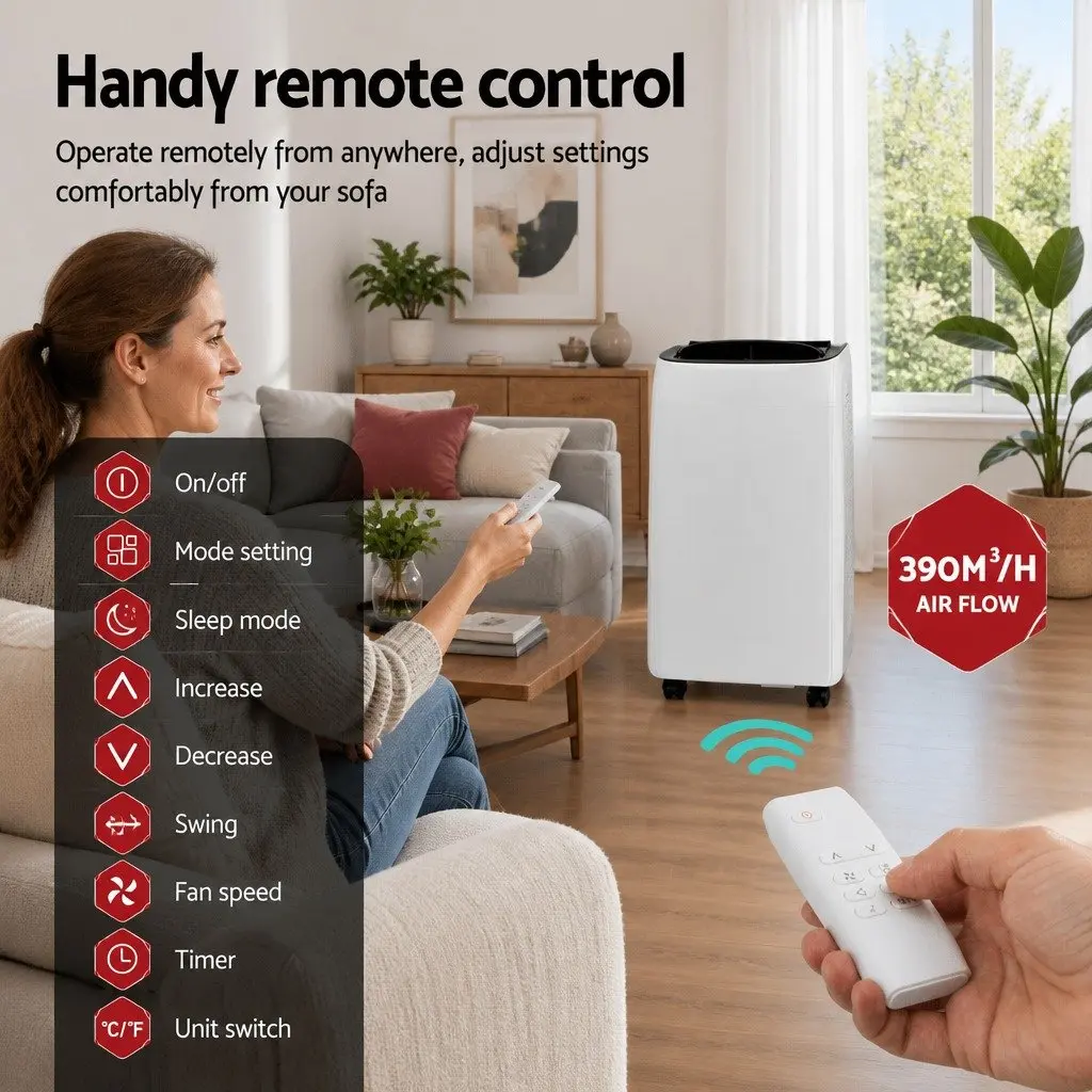 Portable Air Conditioner White 12000BTU 3-in-1 Cooling Dehumidifier Fan with Remote Control