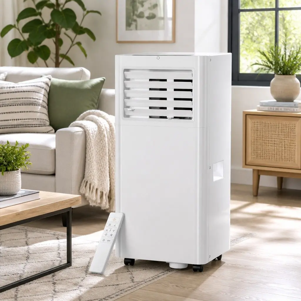 Portable Air Conditioner White 7000BTU 3-in-1 Cooling Dehumidifier Fan with Remote Control