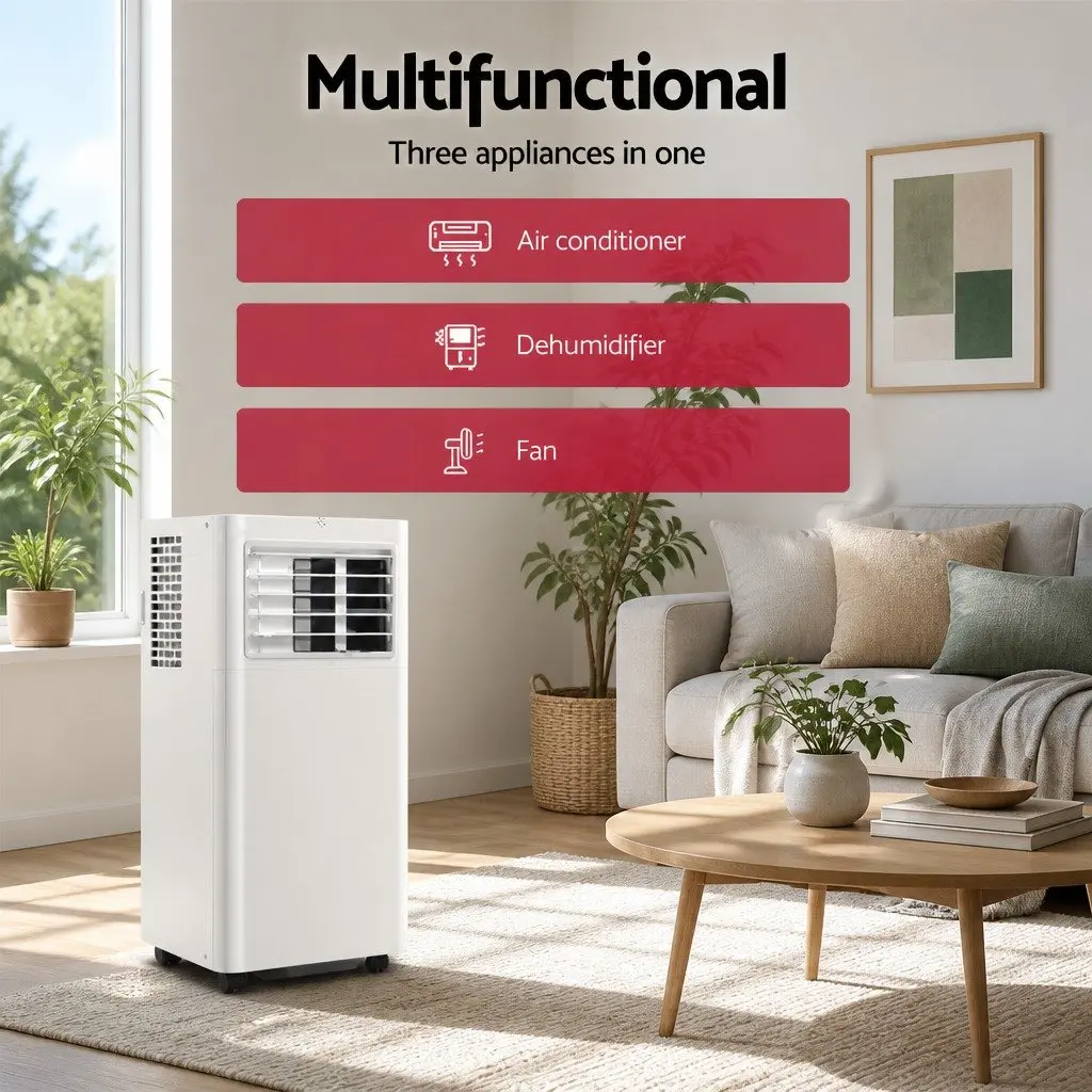 Portable Air Conditioner White 7000BTU 3-in-1 Cooling Dehumidifier Fan with Remote Control