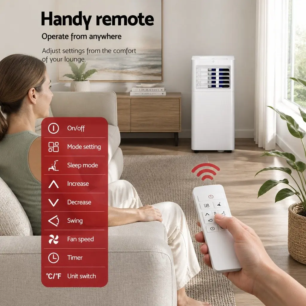 Portable Air Conditioner White 7000BTU 3-in-1 Cooling Dehumidifier Fan with Remote Control