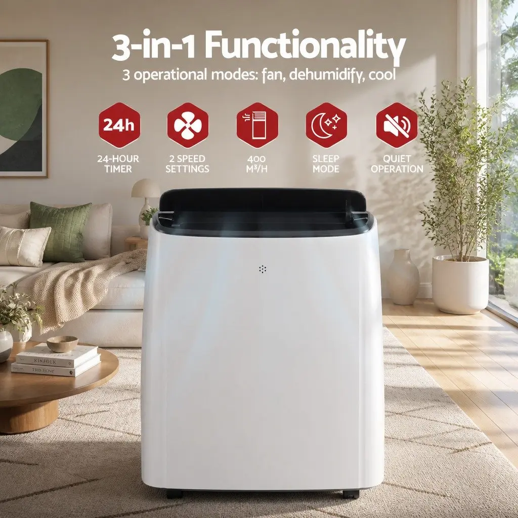 Portable Air Conditioner White 7000BTU WiFi Smart Remote Control 3-in-1 Cool Fan Dry Mode