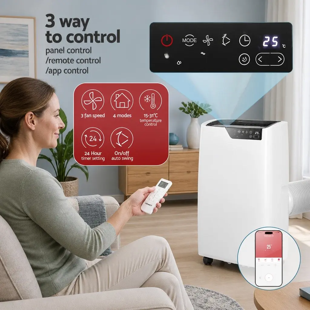 Portable Air Conditioner White 12000BTU 3-in-1 Dehumidifier Fan with Remote Control