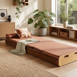 Folding Bed Frame with Integrated Mattress—Versatile Use
