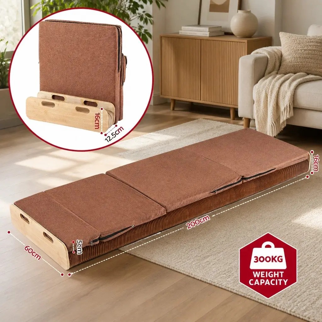Folding Bed Frame Brown Single Multifunctional Kraft Paper 300kg Capacity