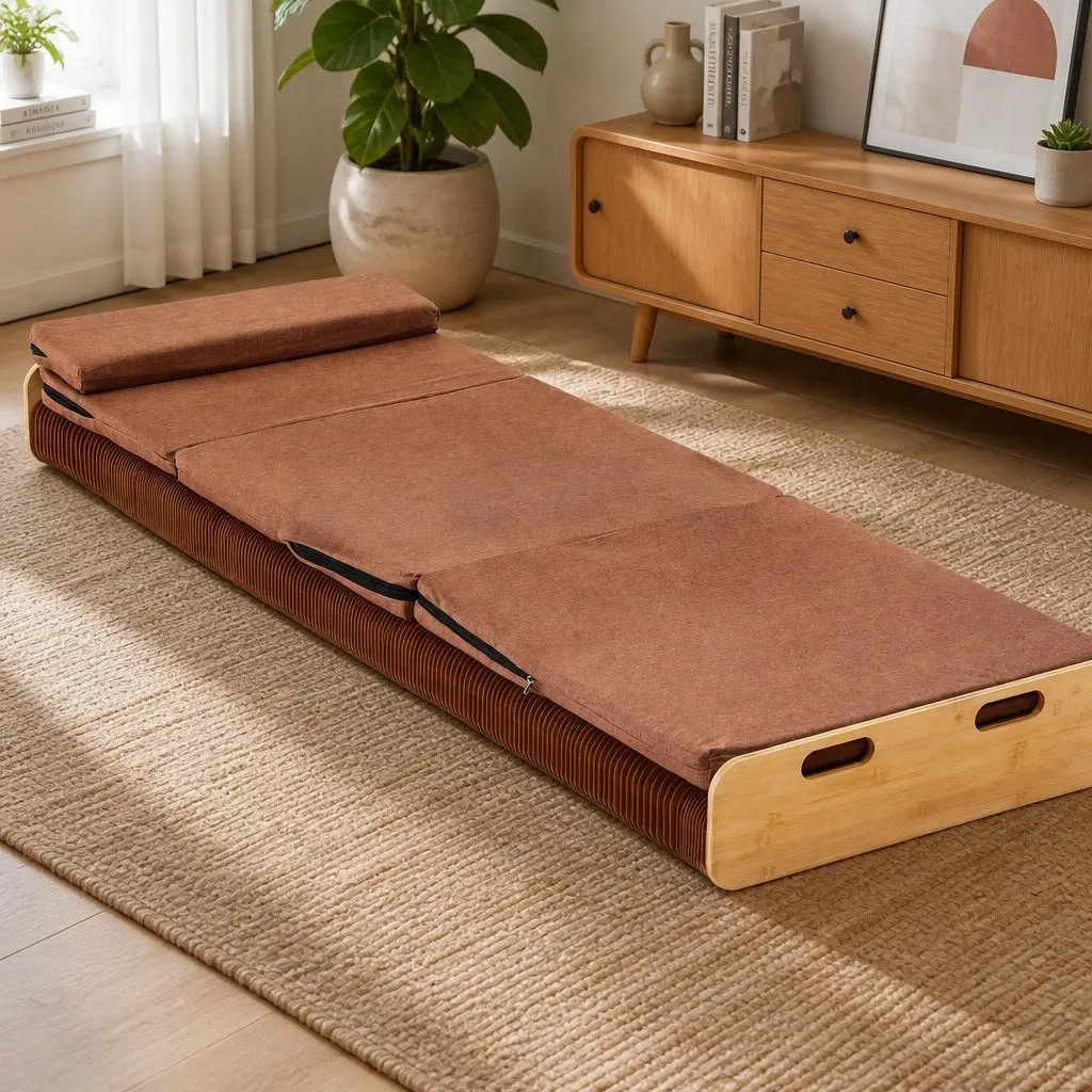 Folding Bed Frame Brown Single Multifunctional Kraft Paper 300kg Capacity
