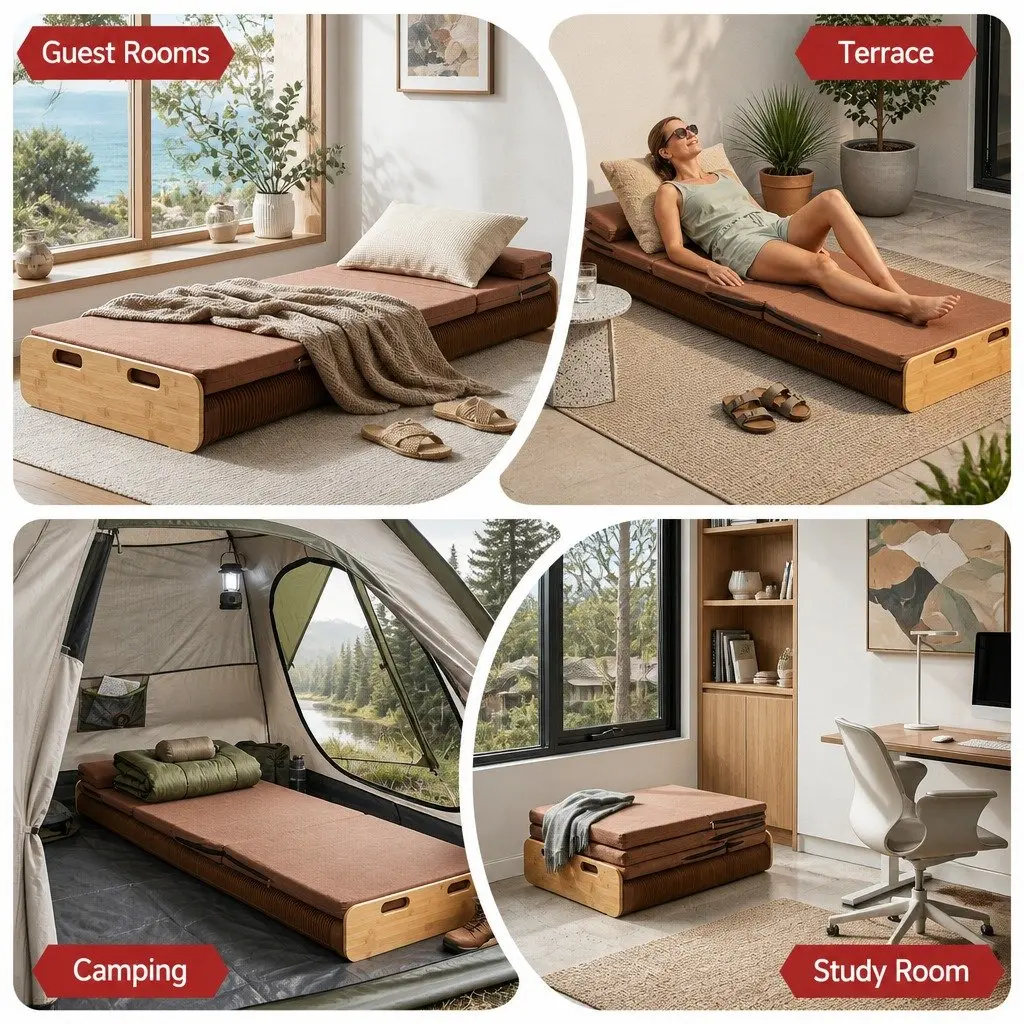 Folding Bed Frame Brown Single Multifunctional Kraft Paper 300kg Capacity