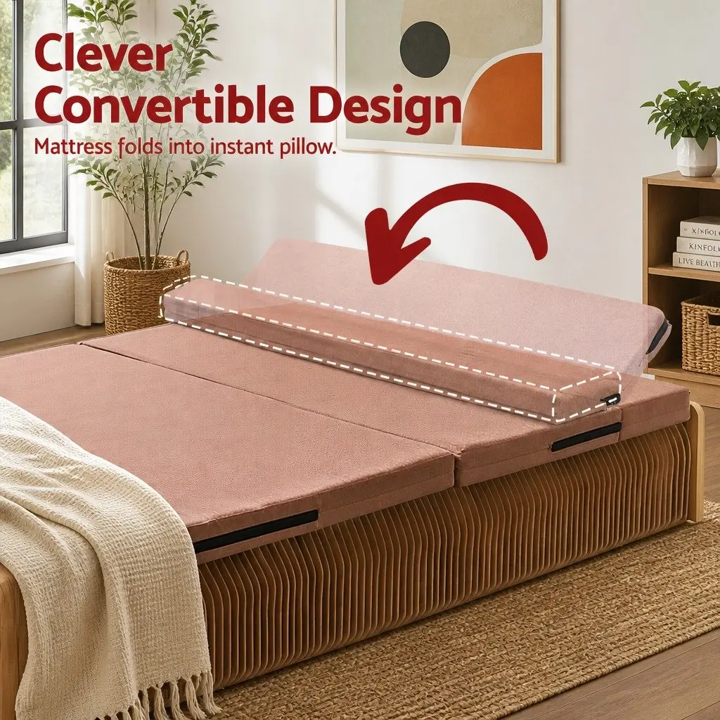 Folding Bed Frame Brown Single Multifunctional Kraft Paper 300kg Capacity