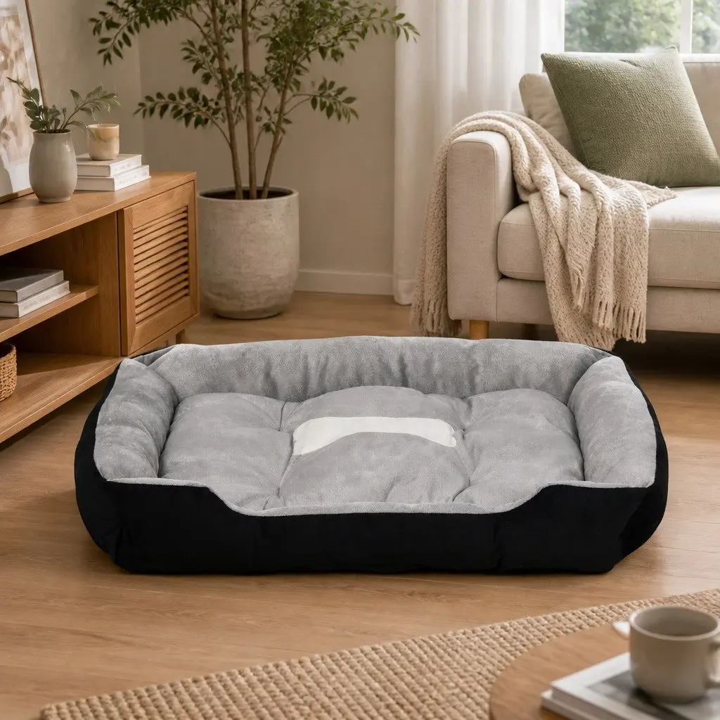 Pet Bed Grey Medium Soft Warm Cushion Washable