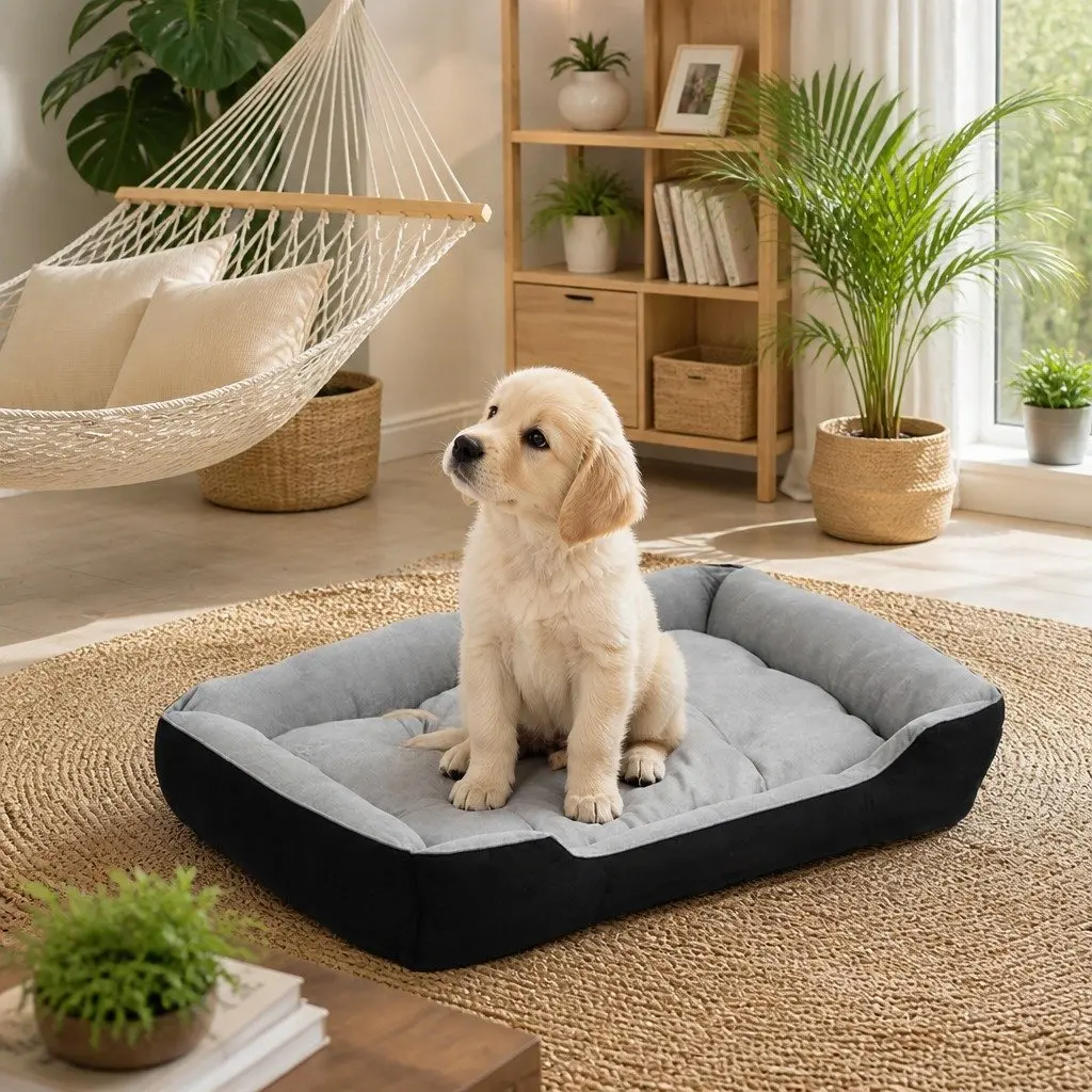Pet Bed Grey Medium Soft Warm Cushion Washable