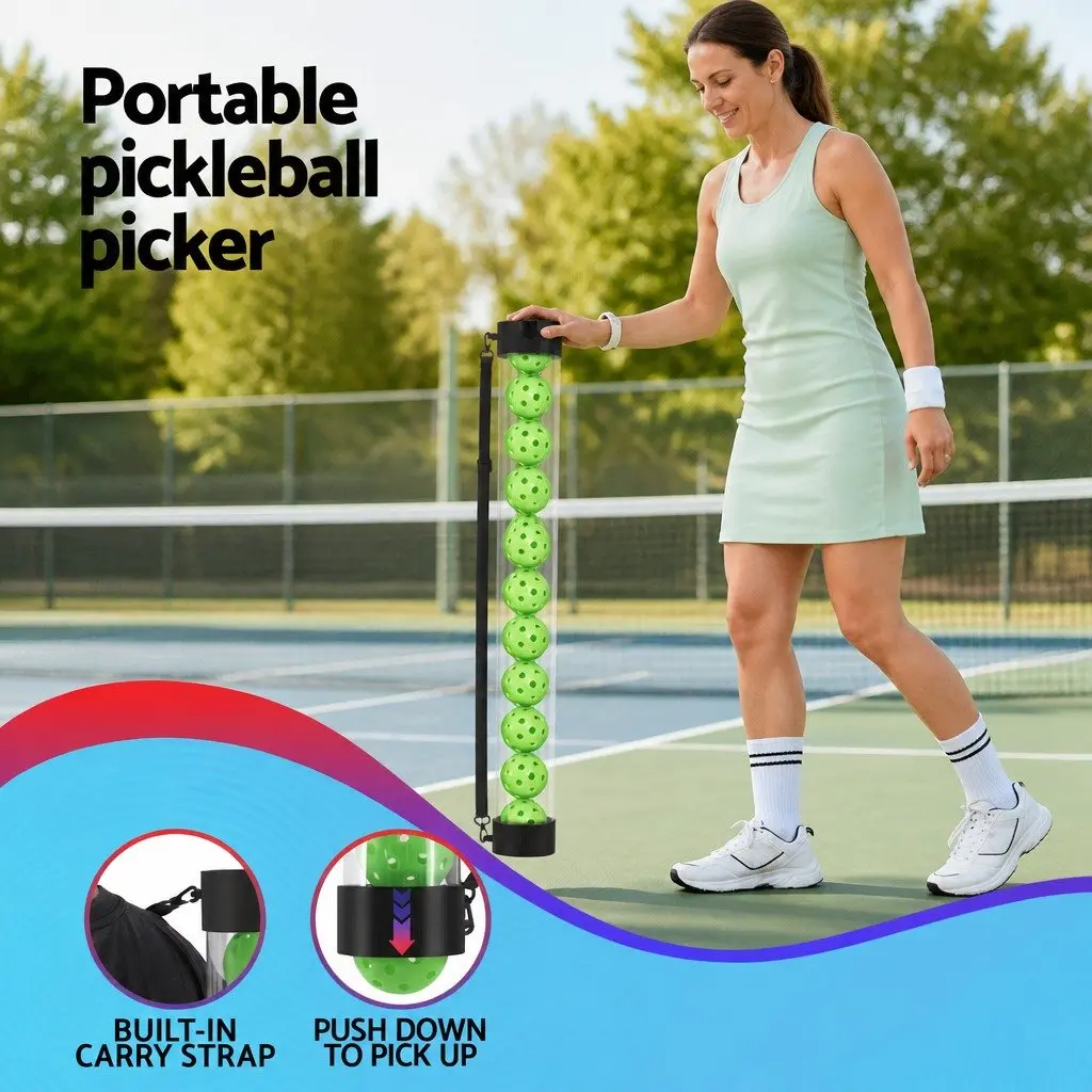 Pickleball Ball Collector Green 90cm Portable Storage Adjustable Strap 12 Piece